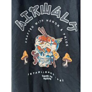 Airwalk Mens Black Graphic Hoodie Skull Ramen Mushroom Sweatshirt Large
